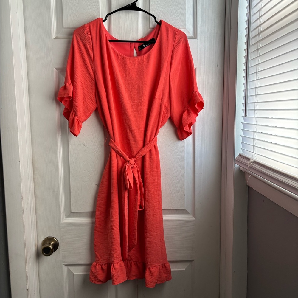 Coral Ruffle Sleeve Dress